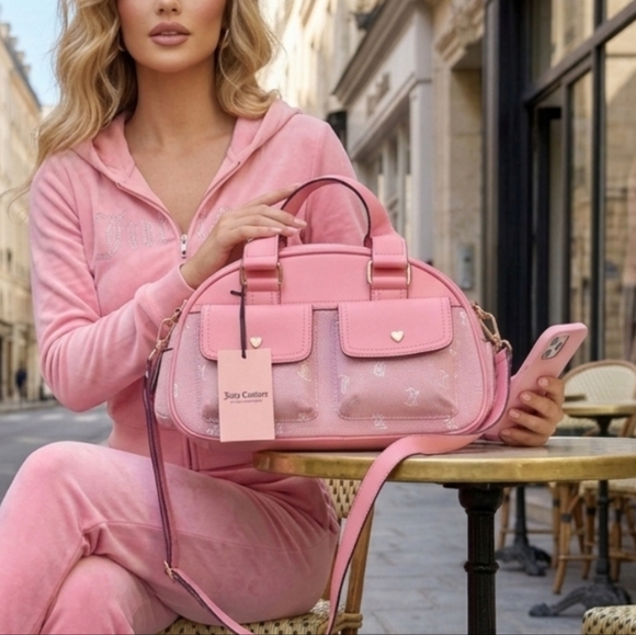 Juicy Couture Handbags - Juicy Couture Pink Shoulder Bag with Heart Accents